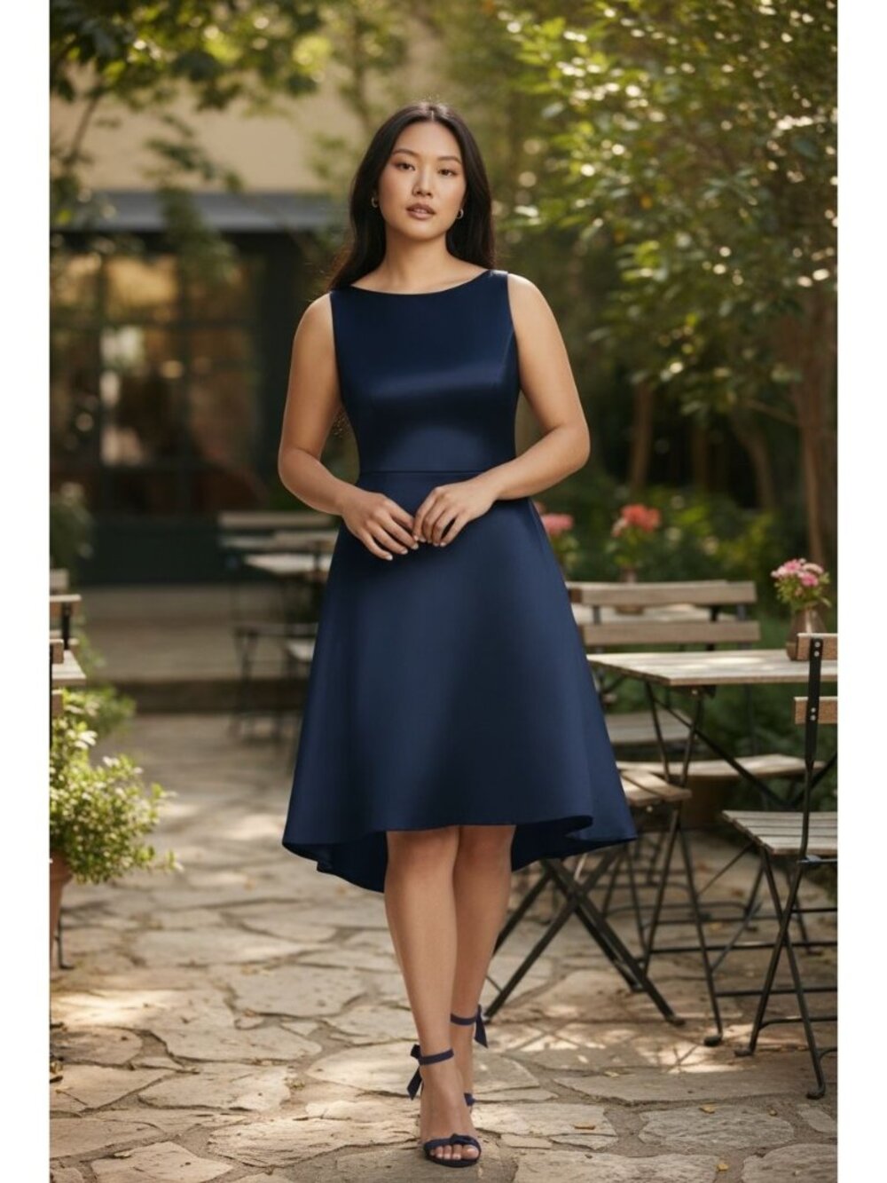 Alfred Sung Midnight Blue High-Low Sleeveless Dress Size 10R Formal Evening Gown